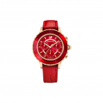 Swarovski Octea Lux Chrono Kell Kvartsliikumine Nahkrihm Punane Ketas 50m Veekindel Naiste kellad 5646975 Red Watch Dial