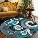 Moodne kodu sisustus &Uuml;mmargune vaip libisemiskindel pestav Suur elutoa vaip Kohvilaua matt Ringikujuline toolimatt 60cm 23.62 in black