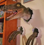 3 tk Velociraptori seinakaunistust, P&uuml;hadepeo kaunistus, Dinosaurusseinakujude k&auml;sit&ouml;&ouml;, 3D seinakinnitused brown