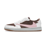Travis Scott x Jordan Air Jordan 1 Polsterdus Libisemisvastased Madalad Vintage Korvpallijalatsid Unisex Valge Pruun Roosa DZ4137-700(Meeskond-) 35.5
