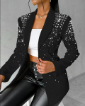 Naiste tuminsinine strassidega kaunistatud bleiser Vabaaja pikkade varrukatega jakk XXL must