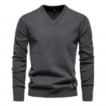 Meeste V-kaelusega pullover kampsun Slim Fit vabaaja kleidikampsun Kerged kootud kampsunid Pehmed &uuml;hev&auml;rvilised t&ouml;&ouml;puuvillast pulloverid meestele S tumehall v&auml;rv