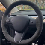 Tesla Model 3 2017 2018 jaoks K&auml;sitsi &otilde;mmeldud must nahast seemisnahast auto rooliratta kate Red Blue Thread