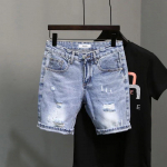 Meeste suvised rebitud teksap&uuml;ksid - Korea stiil, elastne sobivus, trendikad keskmise pikkusega streetwear M 【85-100 lbs recommended】