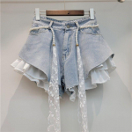 Sinised teksap&uuml;ksid Naistele Denim l&uuml;hikesed p&uuml;ksid Patchwork Volang Y2k V&ouml;&ouml;ga Teksad Korea T&uuml;drukud L&uuml;hikesed P&uuml;ksid Suvine Streetwear 2026 M