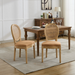 Prantsuse stiilis t&auml;ispuidust raam Antiikmaal L&otilde;uendkangas Rotangist seljatugi S&ouml;&ouml;gilaud Tool, Komplekt 2 tk, Tan ,DE1843TN 59.5 x 49 x 95 cm
