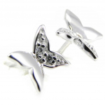 Altesse [G2282] - Boucles Argent 'Papillon Lumi&egrave;re' Blanc argent&eacute; (rhodi&eacute;) - 7x8 mm valge