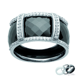 Bague Argent 'Sissi' c&eacute;ramique noir argent&eacute; (rhodi&eacute;) - 11 mm 56 must