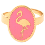 Les Tr&eacute;sors De Lily [Q2453] - Bague cr&eacute;ateur acier 'Flamant Rose' rose dor&eacute; - 16x12 mm Heleroosa