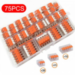 75 tk Wago 221 elektri&uuml;henduste jaoks Juhtmeploki klambri klemmikaabel korduvkasutatav