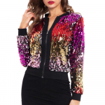 Naiste litrid jakid Sparkly Bomber jakid V-kaelusega pikkade varrukatega t&otilde;mblukuga Glitter Clubwear mood mantel Large mitmev&auml;rviline