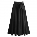 Suvine suures suuruses soliidne &scaron;ifoonist pikk plisseeritud paeltega seelik elastne v&ouml;&ouml;koht Boheemlas stiilis boho seelik A Line Midi seelikud L must