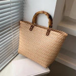 Yogodlnsi suvine &otilde;lgkott naiste suure mahutavusega rannakott, kangas k&auml;sitsi valmistatud k&auml;epidemega kott, mood 27x12x29cm beež