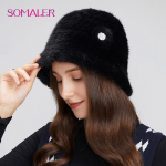 SOMALER Talvised ehtsast naaritsakarusnahast &auml;mbrik&uuml;barad karuslilledega pidulik m&uuml;ts Kootud kapotiga nokam&uuml;ts must