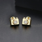 WWJ Unisex Mini Stud K&otilde;rvar&otilde;ngad Cubic Zirconia Golden Color Camera Ehted kuld