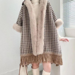 Kardigan pont&scaron;o naiste villane krae villane mantel keskmine pikk mantel naistele talvine pikkade varrukatega vabaaja sametist kapuutsiga keep naiste One Size hall v&auml;rv