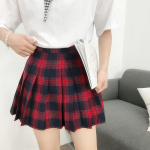 Suures suuruses Harajuku l&uuml;hike seelik Korea ruuduline seelik Naiste t&otilde;mblukuga k&otilde;rge v&ouml;&ouml;koht Koolit&uuml;druku plisseeritud ruuduline seelik Seksikas miniseelik S punane