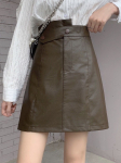 PU-nahast poolseelik Naiste kevad-s&uuml;gis uus ebaregulaarne k&otilde;rge v&ouml;&ouml;kohaga salendav A-joonega nahast seelik kokkupuutevastane pakett puusa l&uuml;hike seelik S must