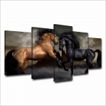 5-osaline HD-print suur must pruun kahe hobusega loomamaaling l&otilde;uendiga seinakunsti pilt kodukaunistus elutoa l&otilde;uendimaal raamita 20x35cm*2 20x45cm*2 20x55cm*1