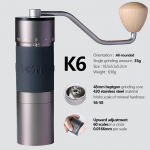 Kingrinder K2/K6 420 roostevabast terasest 48 mm roostevabast terasest titaanist puus&uuml;damik kaasaskantav k&auml;sitsi reguleeritav kohviveski K6