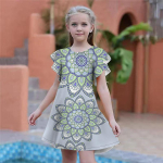 T&uuml;drukute lillad Lotoseprinteriga kleidid Lastele T&uuml;drukute peokleit Liibuvad Liibuvad L&uuml;hikeste Varrukatega Seelik &Uuml;le 4-aastastele T&uuml;drukutele 80 sinine