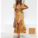 2023. aasta moe suvemood, naiste seksikas peokleit V kaelusega &scaron;ifoonkleidid, pitsilised, lillemustriga volangidega varrukad, elegantne rannakleit 27999 S must