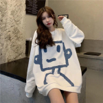 Naiste puuvillane dressipluus, pikkade varrukatega, avara sportlik kampsun multifilmi nukutopid naistele L valge