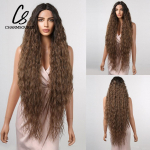 &Uuml;lipikk s&uuml;nteetilisest pitsist esiparukas Ombre Pruunid Parukad Lokkis parukad naistele Naiste Cosplay peokleidid Suure tihedusega kiust juustele 100 CM pruun