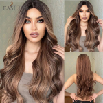 EASIHAIR Long Honey Brown Ombre Highlight s&uuml;nteetilised parukad naistele segatud pruunid lainelised naturaalsed parukad Keskosa Cosplay parukad kuumakindlad
