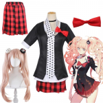 Anime Danganronpa Enoshima Junko Cosplay vormiriietus kohviku t&ouml;&ouml;riided l&uuml;hikesed seelikud topelt saba punutud parukas Halloweeni karnevalikost&uuml;&uuml;mid L-(Costume+Wig)