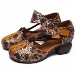 2023. aasta uued naiste sandaalid, suvised ehtsast nahast mustriga paksud kontsad sandaalid Retro stiilis &uuml;mara ninaga vabaaja k&otilde;rge kontsaga kingad 40