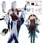 M&auml;ng Shenhe Cosplay Kost&uuml;&uuml;m Shenhe Jumpsuit parukas Kingad Shen He Battle Suit Bunny Cosplay Anime komplekt XS-(Full set+wig)