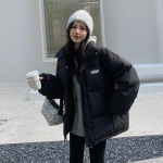 Moodne &uuml;lisuur paksendatud puuvillane mantel Lahtine paksendatud sulemantel S must