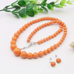 6-14 mm oranži &uuml;mmarguse kestaga p&auml;rlihelmestega tornikujuline kaelakee/k&otilde;rvar&otilde;ngaste komplekt, ehete valmistamise disain, kaelakett, 5 cm pikenduskett, peokingid naistele 45cm oranž