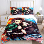 Demon Slayer Print Kolmeosaline voodipesukomplekt Moeartikkel Lastele v&otilde;i t&auml;iskasvanutele Vooditeks Tekikatted Padjap&uuml;&uuml;rid Voodipesukomplekt Kingitus 155x215cm 3pcs