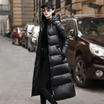 Talvine must puuvillane kapuutsiga mantel ja pika pikkusega Slim Fit riided naistele L must