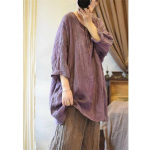Johnature Devise Retro Nine Quarter Vintage puuvillane linane lahtine T-s&auml;rk S&uuml;gisene naise vabaaja ebaregulaarne T-s&auml;rk One Size roheline