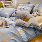 P&otilde;hjala stiilis Jaapani stiilis tr&uuml;kita ruuduline neljaosaline voodilina ja tekikott pestud puuvillast harjatud kolmeosaline komplekt 2.0m bed sheet 4pcs