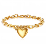 Moodne lihtne 304 titaanist terasest s&uuml;damega armastuse s&uuml;dame k&auml;ev&otilde;ru ja pandlaga k&auml;ev&otilde;ru kuld