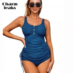 Charmleaks Women Tankini konservatiivsed ujumisriided ujumiskomplektid reguleeritava pikkusega ujumiskost&uuml;&uuml;mid Tummy Control ujumistrikood M sinine