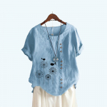 Naiste mood Lilleprinteriga l&uuml;hikeste varrukatega T-s&auml;rk suvine vabaaja &uuml;mmarguse kraega puuvillane linane top Pullover lahtised pluusid S valge