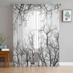 Hallid valged puuoksad L&auml;bipaistvad kardinad elutuppa Moodne Voile kardin Magamistoa T&uuml;llkardinad Aknakatted Dekoor W135 x H244cm x2