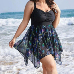 Naiste suures &uuml;hes t&uuml;kis ujumistrikoo Tummy Control ujumiskleit Skirtini Cover Up ujumisriided tr&uuml;kitud elegantsed rannar&otilde;ivad XL must