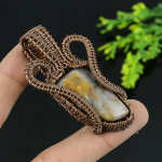 Natural Bumblebee Jasper Gemstone Handmade Copper Wire Wrap Pendant 2.75 q0s02