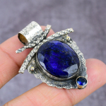 Natural Blue Jade, Blue Topaz Gemstone 925 Sterling Silver Pendant 2.22 t1u81