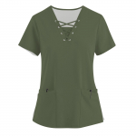 Naiste moodsad V-kaelusega l&uuml;hikeste varrukatega t&ouml;&ouml;riided, n&ouml;&ouml;ride ja taskutega, &uuml;hev&auml;rvilised topid ja kaitseriided XL tumeroheline v&auml;rv