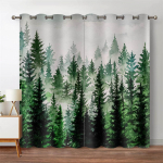 Roheline Mets Aknakardinad Akvarell Puu siluett Loodusmaastik Tr&uuml;kitud kardin magamistoa elutuppa 135W165H(CM)53x65in&Hook