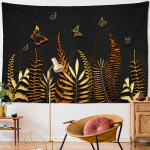 Ilus Tulbid Gobel&auml;&auml;n Kuldne Liblikas Palmileht Troopilised Taimed Dekoratsioon Seinale Riputatav Riie Boho Tekk Vaip Viska Joogamatt 95x70CM