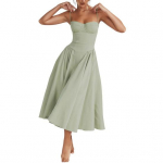 Naiste kleit Madala l&otilde;ikega spagetirihm seljata, varrukateta prantsuse &otilde;ue stiilis A-line suur kiik puhas v&auml;rv &otilde;huke XL heleroheline v&auml;rv