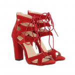 LOSLANDIFEN Seksikad kontsad naistele Pumbad Kunstsamet Avatud ninaosa Pahkluu rihm Sandaalid Ruudukujulised k&otilde;rged Suvi Punased Pulmakingad 42